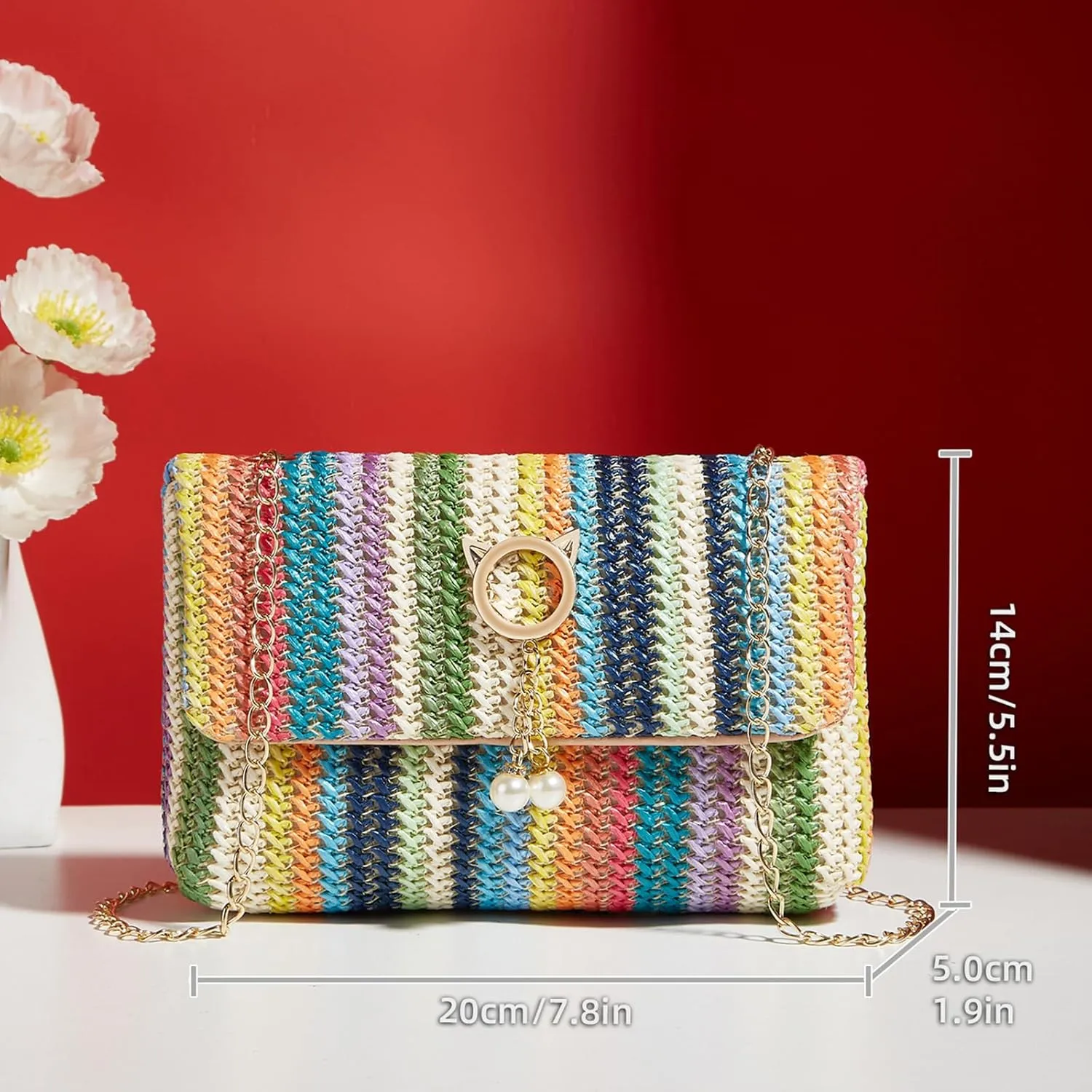 Natural Straw Flat Clutch Women 2024 Boho Purse Top Handle Crossbody Handbag Stylish Woven Envelope Wallet Evening