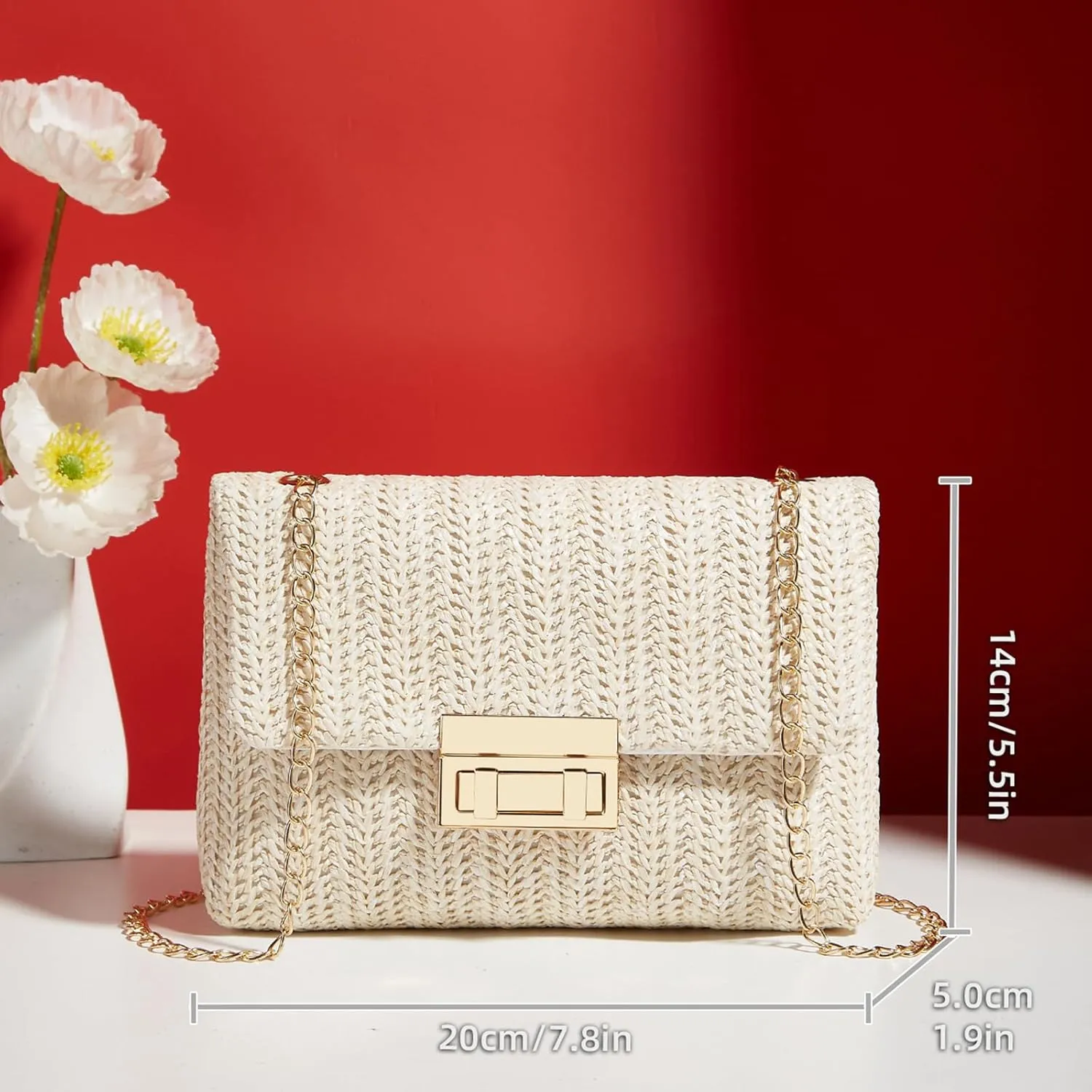 Natural Straw Flat Clutch Women 2024 Boho Purse Top Handle Crossbody Handbag Stylish Woven Envelope Wallet Evening