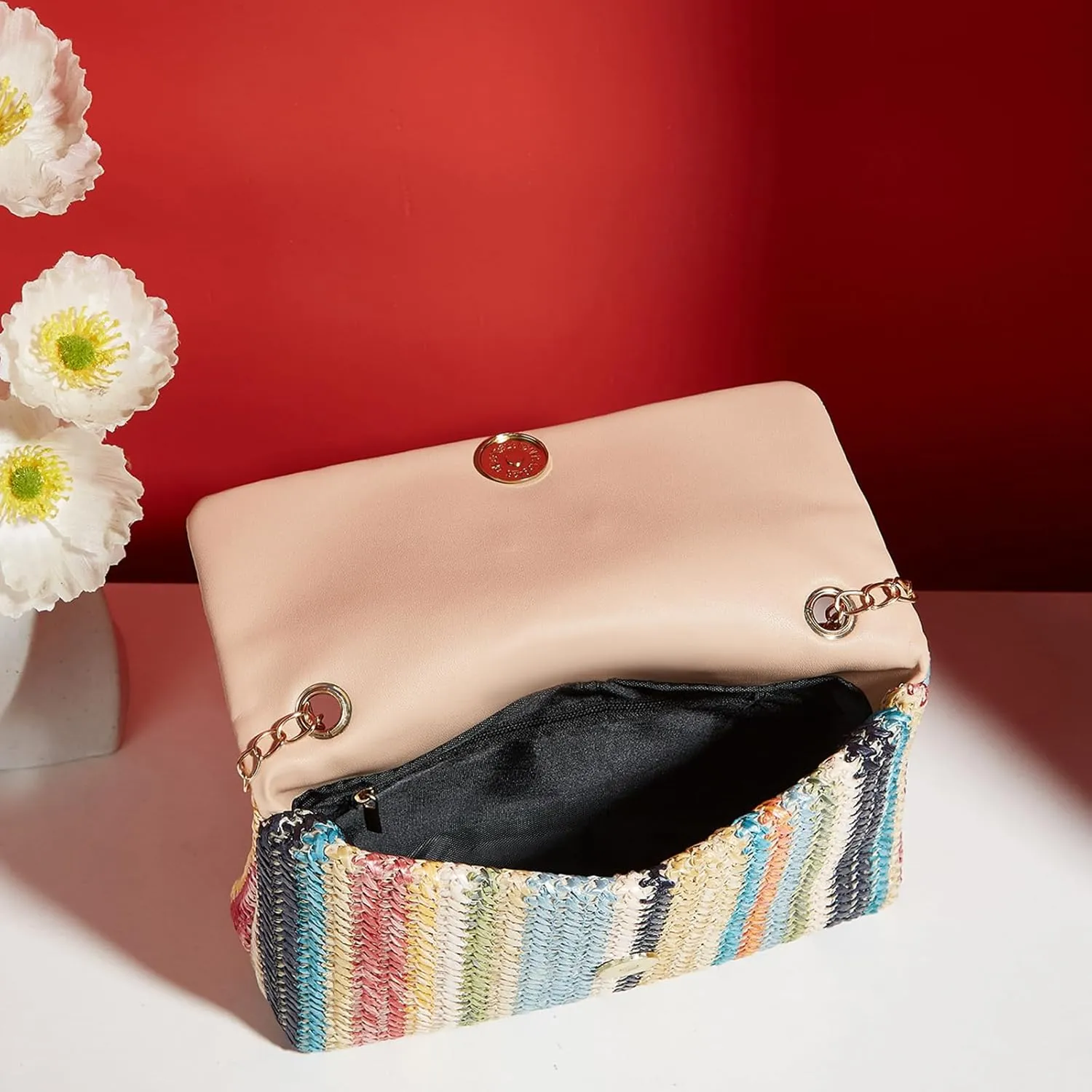 Natural Straw Flat Clutch Women 2024 Boho Purse Top Handle Crossbody Handbag Stylish Woven Envelope Wallet Evening