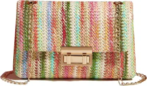 Natural Straw Flat Clutch Women 2024 Boho Purse Top Handle Crossbody Handbag Stylish Woven Envelope Wallet Evening