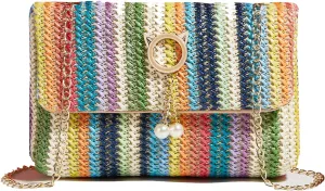 Natural Straw Flat Clutch Women 2024 Boho Purse Top Handle Crossbody Handbag Stylish Woven Envelope Wallet Evening