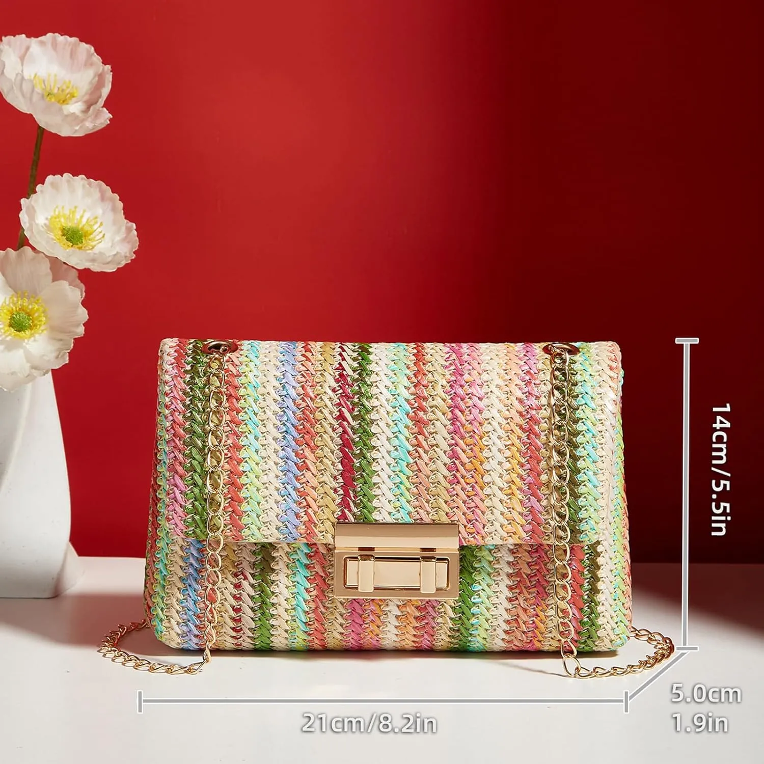 Natural Straw Flat Clutch Women 2024 Boho Purse Top Handle Crossbody Handbag Stylish Woven Envelope Wallet Evening