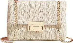 Natural Straw Flat Clutch Women 2024 Boho Purse Top Handle Crossbody Handbag Stylish Woven Envelope Wallet Evening