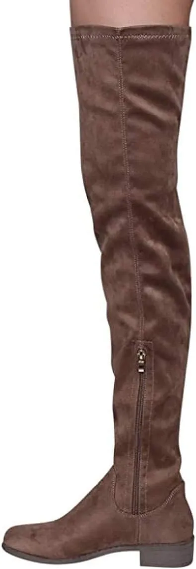 Nature Breeze Olympia 20 Womens Stretchy Thigh High Side Zipper Low Heel Combat Boots