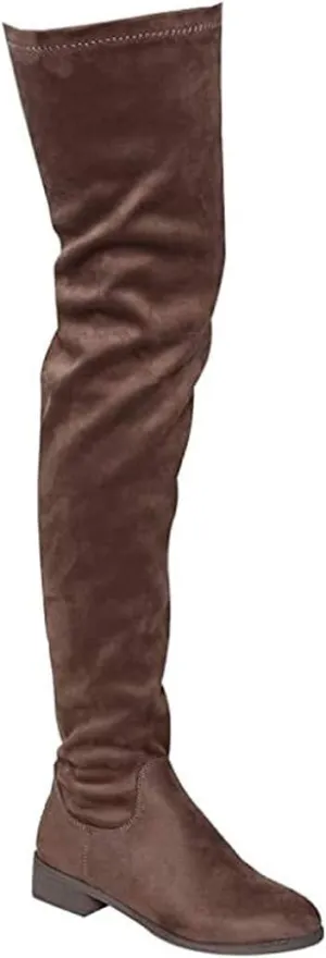 Nature Breeze Olympia 20 Womens Stretchy Thigh High Side Zipper Low Heel Combat Boots