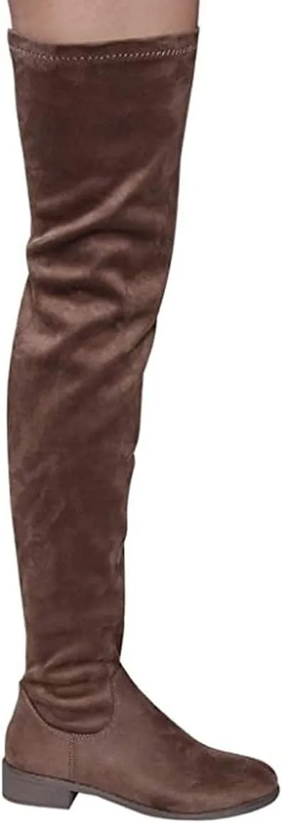 Nature Breeze Olympia 20 Womens Stretchy Thigh High Side Zipper Low Heel Combat Boots