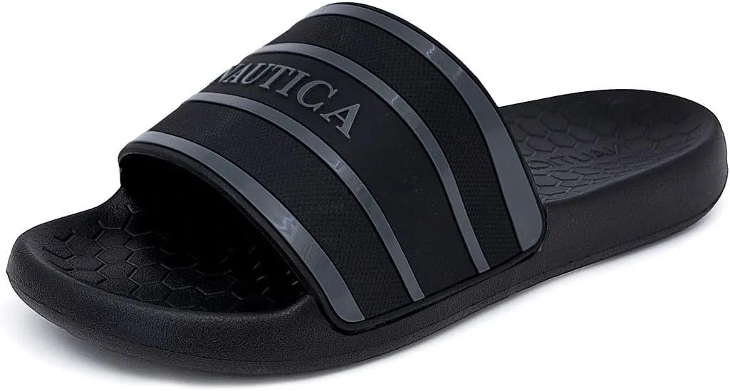 Nautica Men's Slide Sandals – Comfortable Slip-On Pool & Beach Shoes with Cushioned Footbed for Casual Wear