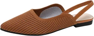 NELSBREXWomen'S Knit Closed Pointed Toe Flat Slip-On Mules Sandals Sexy Breathable Comfort Soft Sole Slingback Flat Shoes with Ankle Strap Casual Formal Work Dress Shoes