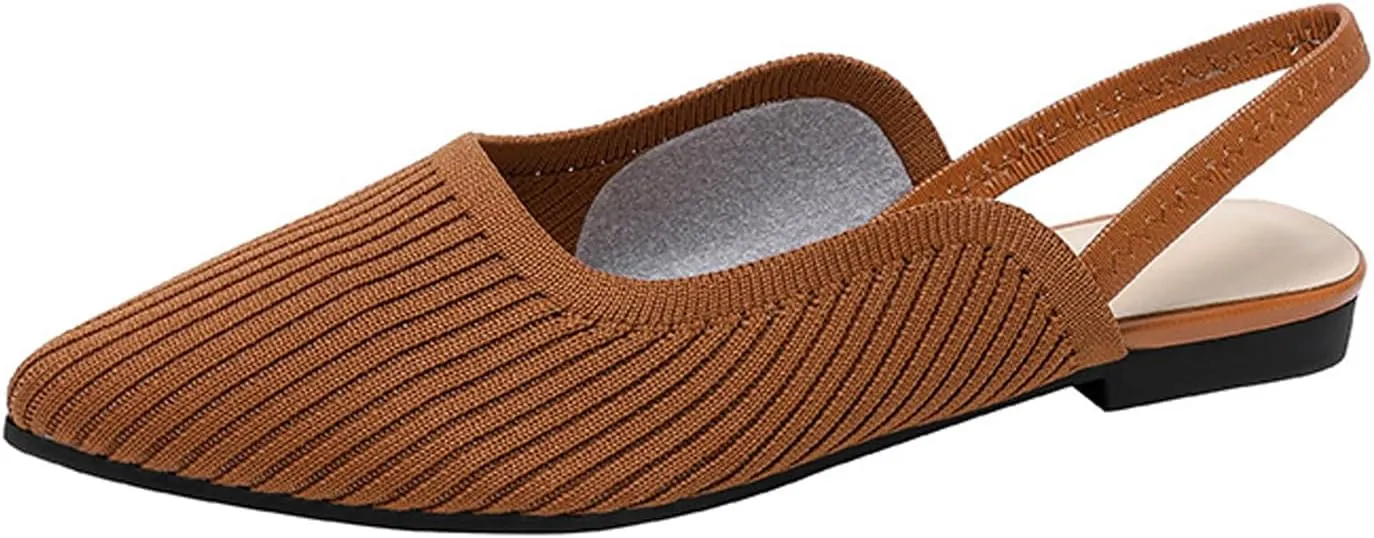 NELSBREXWomen'S Knit Closed Pointed Toe Flat Slip-On Mules Sandals Sexy Breathable Comfort Soft Sole Slingback Flat Shoes with Ankle Strap Casual Formal Work Dress Shoes