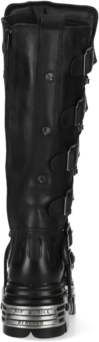 New Rock M-161-C10 Knee High Black Leather Spiked Gothic Boots