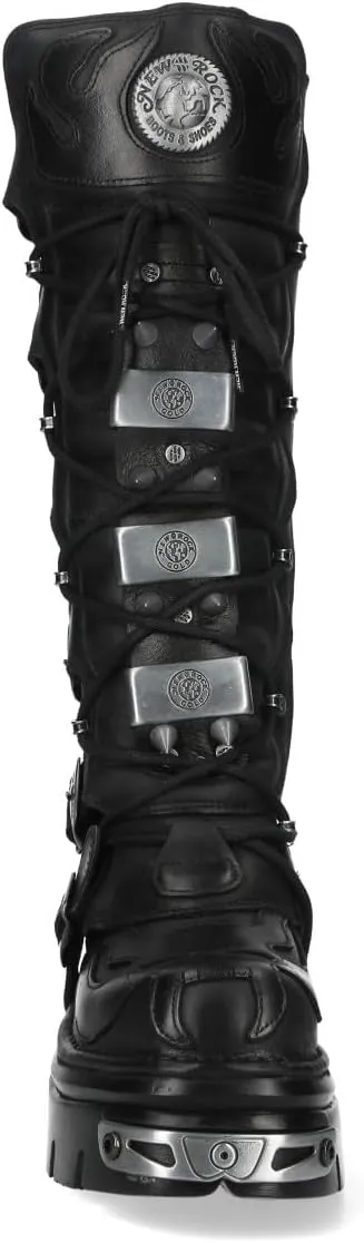 New Rock M-161-C10 Knee High Black Leather Spiked Gothic Boots
