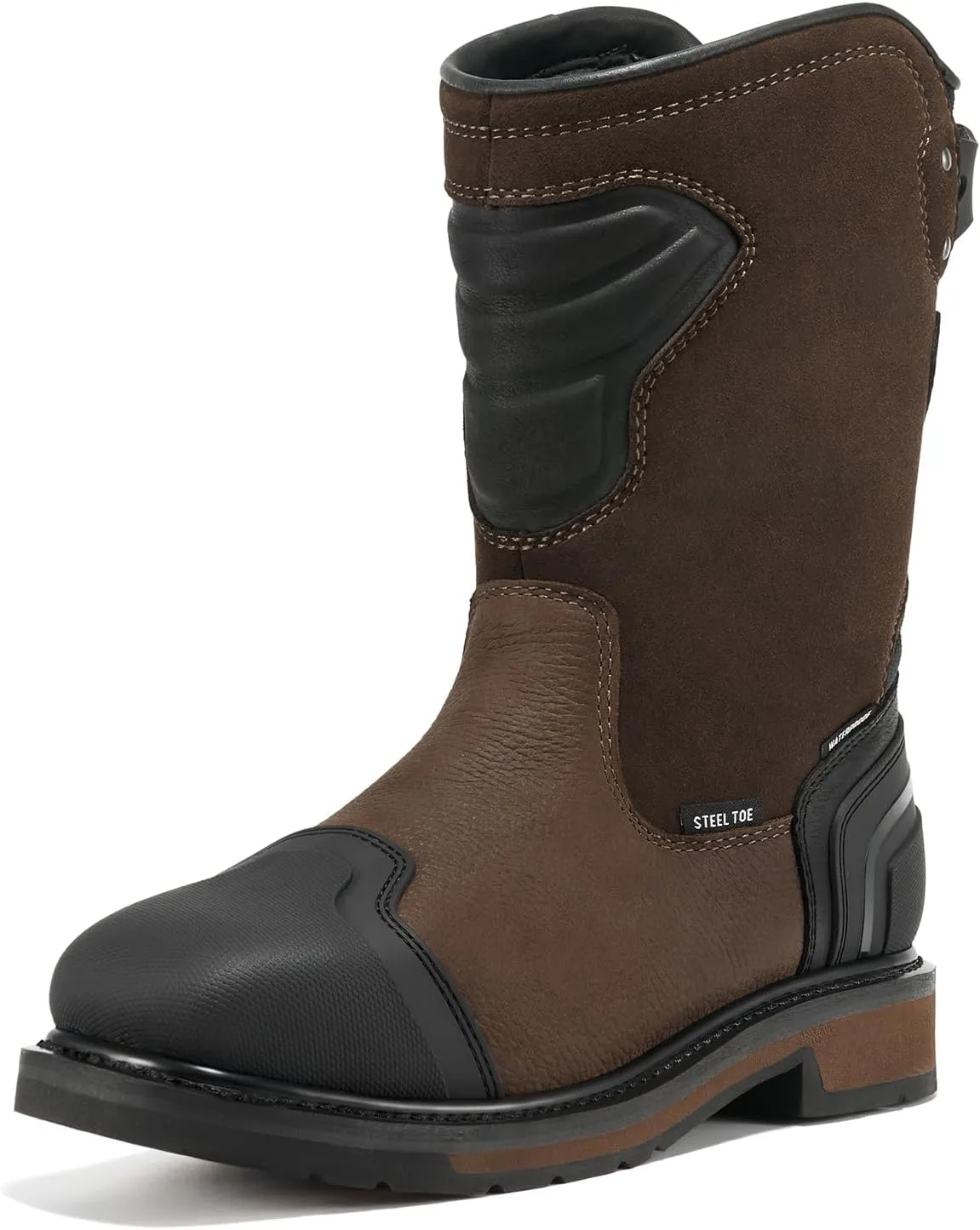 NINGO Steel Toe Work Boots for Men, Waterproof Safety Boots with All-Around Protection, Mens Square Toe Construction Boots with Slip Resistant & EH Protection, for Industrial Motorcycle