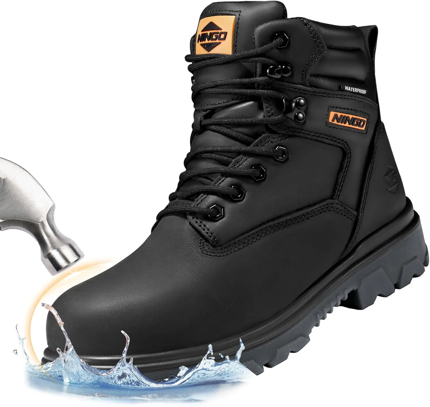 NINGO Steel Toe Work Boots for Men, Waterproof Work Boot with Puncture Proof, Oil & Slip Resistant, Comfortable Mens Construction Boots with EH Protection, Leather Shoes for Industrial