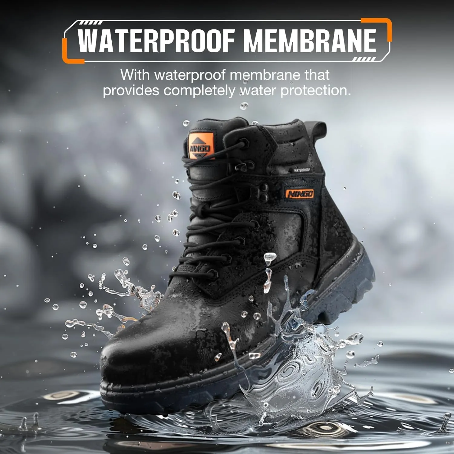 NINGO Steel Toe Work Boots for Men, Waterproof Work Boot with Puncture Proof, Oil & Slip Resistant, Comfortable Mens Construction Boots with EH Protection, Leather Shoes for Industrial