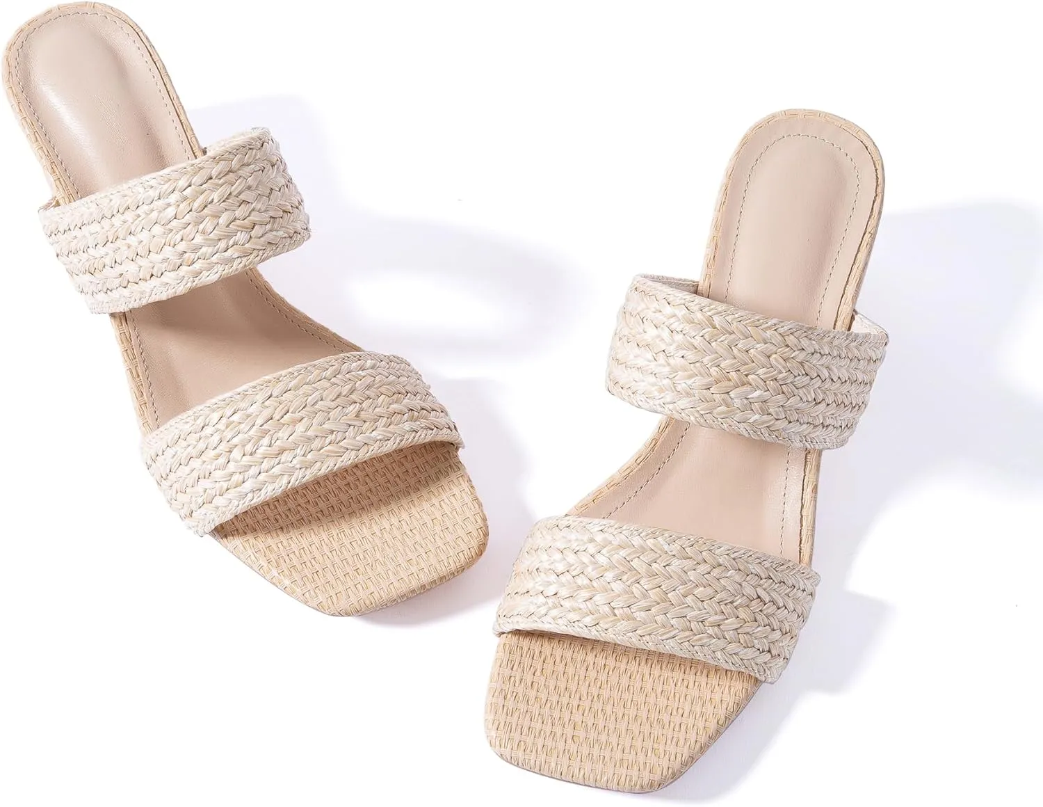 N.N.G Women Heels Sandals Braided Block Nude Summer Chunky Square Leather Woven Comfort Strappy Dress Casual Pumps Mules