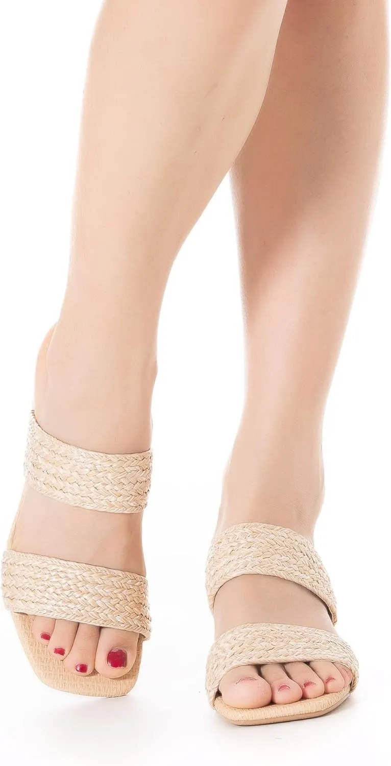 N.N.G Women Heels Sandals Braided Block Nude Summer Chunky Square Leather Woven Comfort Strappy Dress Casual Pumps Mules