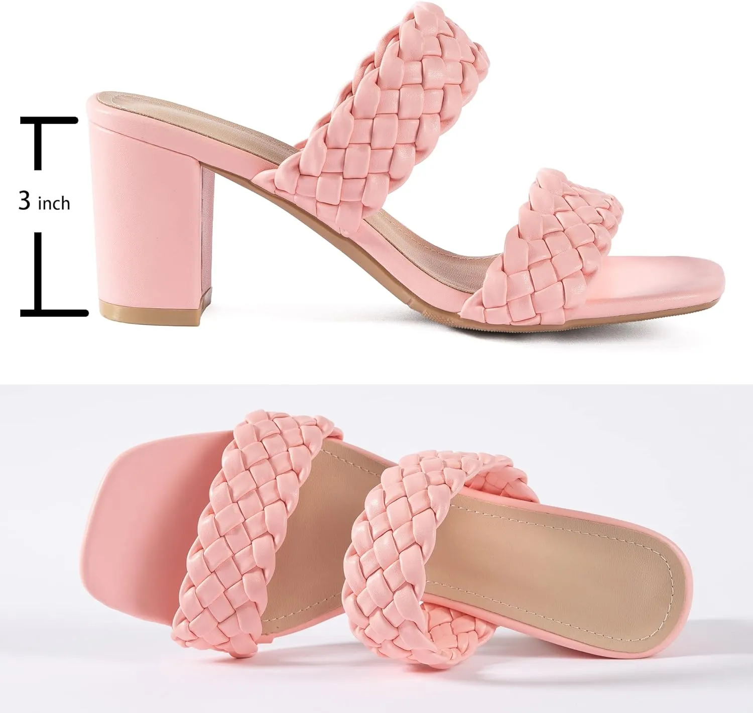 N.N.G Women Heels Sandals Braided Block Nude Summer Chunky Square Leather Woven Comfort Strappy Dress Casual Pumps Mules