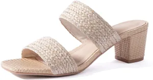 N.N.G Women Heels Sandals Braided Block Nude Summer Chunky Square Leather Woven Comfort Strappy Dress Casual Pumps Mules