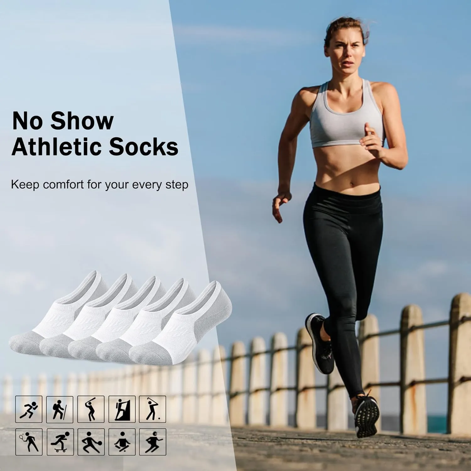 No Show Socks Women's Running Low Cut/Ankle Compression Athletic Socks 5-Pairs