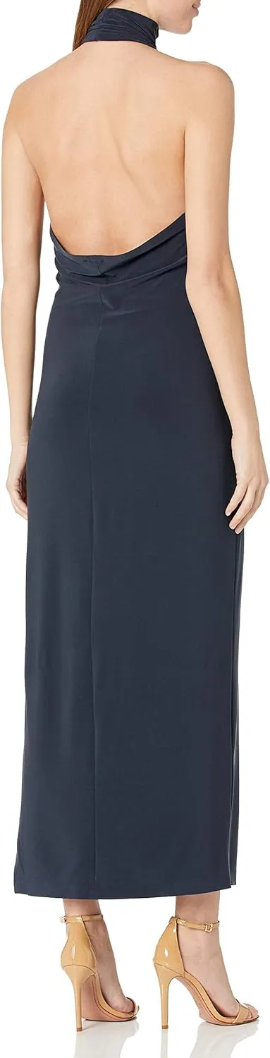 Norma Kamali Women's Halter Turtle Side Slit Gown