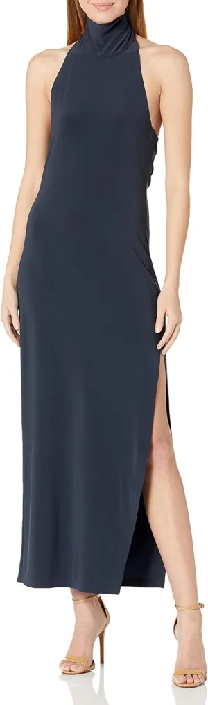 Norma Kamali Women's Halter Turtle Side Slit Gown