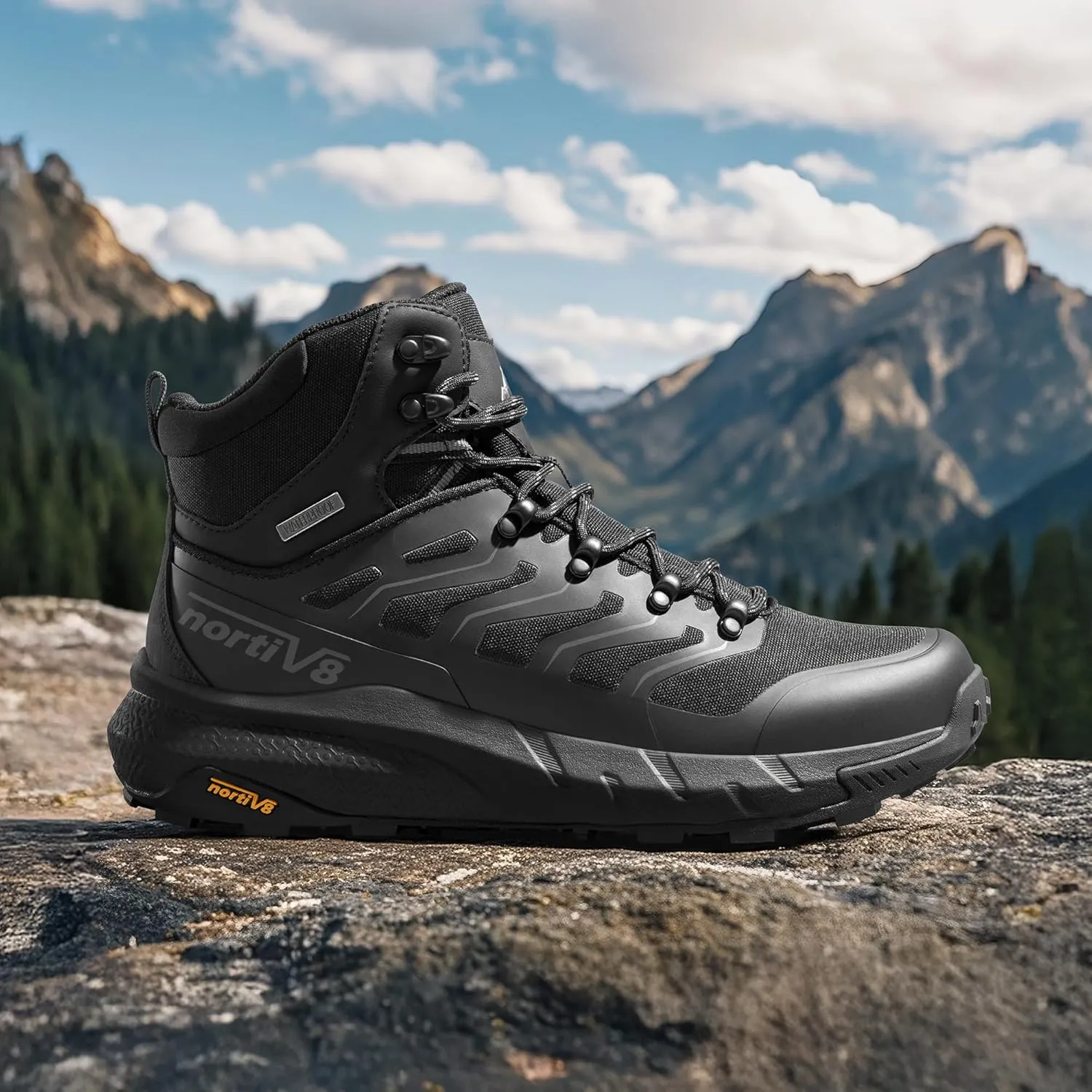 NORTIV 8 Men's Lightweight Hiking Boots Waterproof Breathable Outdoor Trekking Camping Ankle Boots Fern