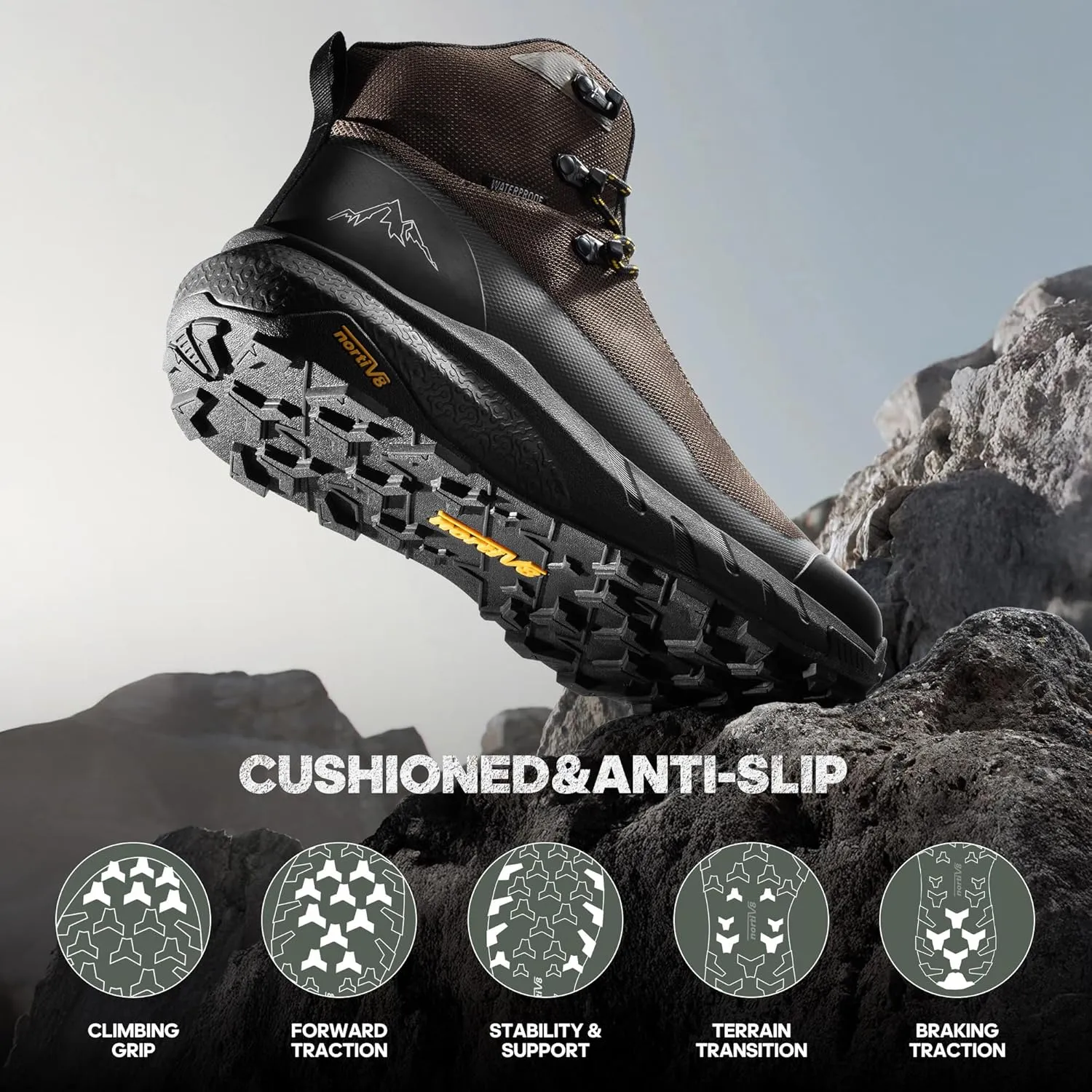 NORTIV 8 Men's Mid Waterproof Hiking Boots Outdoor Lightweight Breathable Trekking Camping Mountaineering Shoes HydroTrek