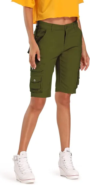 OCHENTA Women's Casual Multi-Pockets Bermuda Cargo Shorts Camo Knee Length Summer Hiking Shorts