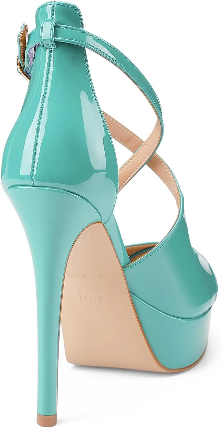 Oh Mispares Platform High Heel Sandals Peep Toe Stiletto Crisscross Strappy Buckle 5 inch Heels Dressy Heeled Sandals for Women/Girls