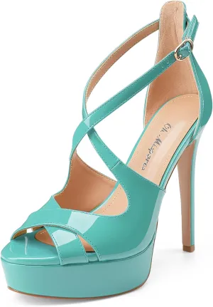 Oh Mispares Platform High Heel Sandals Peep Toe Stiletto Crisscross Strappy Buckle 5 inch Heels Dressy Heeled Sandals for Women/Girls