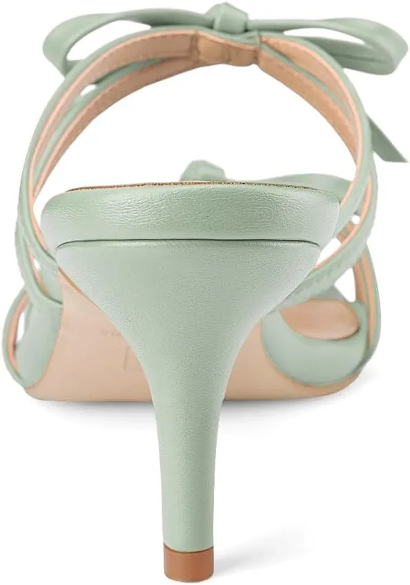 Oh Mispares Strappy Heeled Mules for Women Round Open Toe Stilettos Bows Slip on Sandals 2 Inch Elegant Heeled Slides for Wedding Party Prom