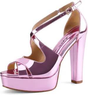 Oh Mispares Wome's Chunky Block High Heel Platform Sandals Peep Toe Sexy Crisscross Strappy Heels for Women Ankle Strap Dress Shoes for Wedding Party Evening Summer