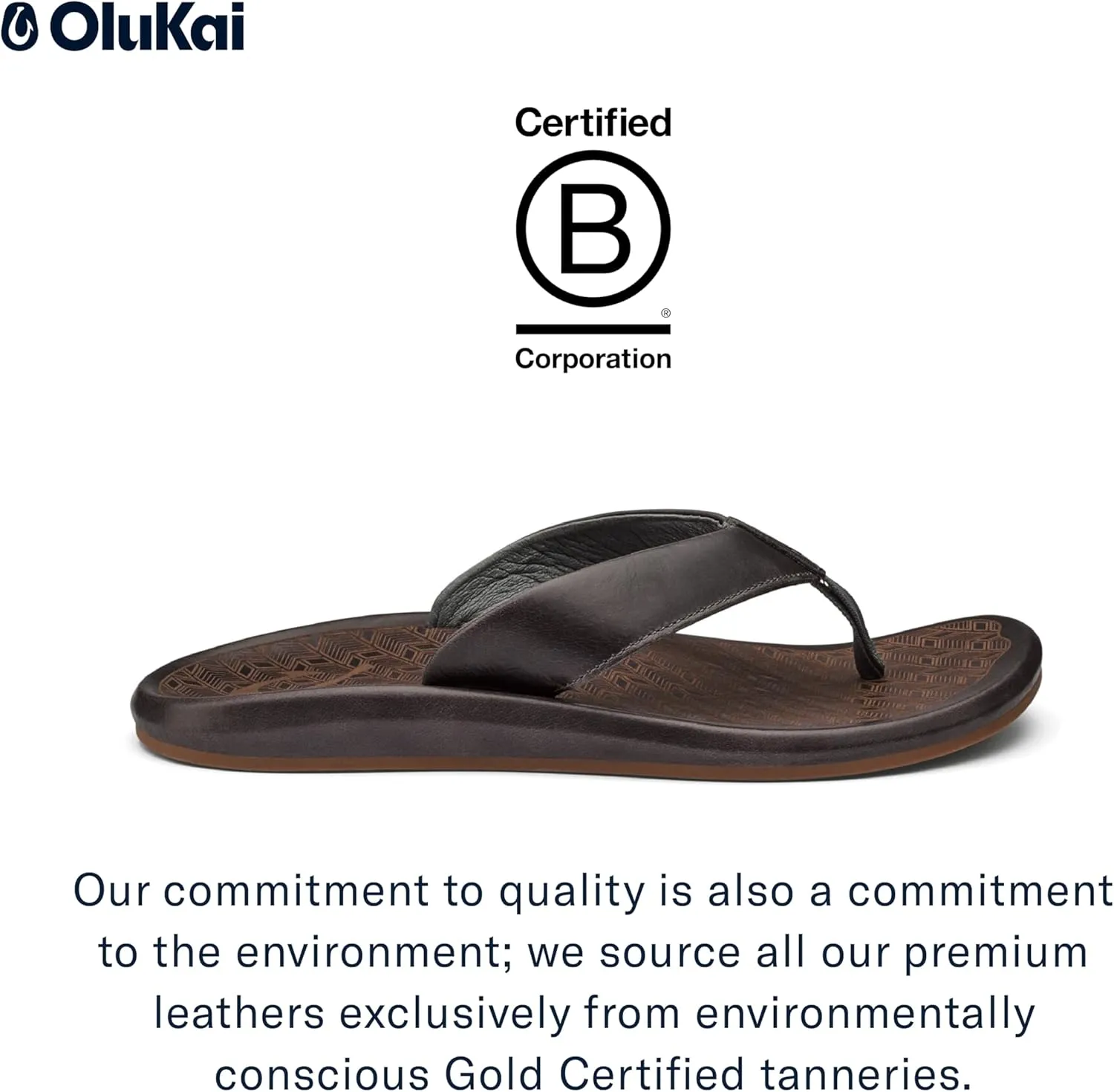 OLUKAI 'Ilikai Men's Leather Sandals, Full-Grain Leather Flip-Flop Slides, Anatomical Footbed & Cushioning, Comfort Fit & Wet Grip Rubber