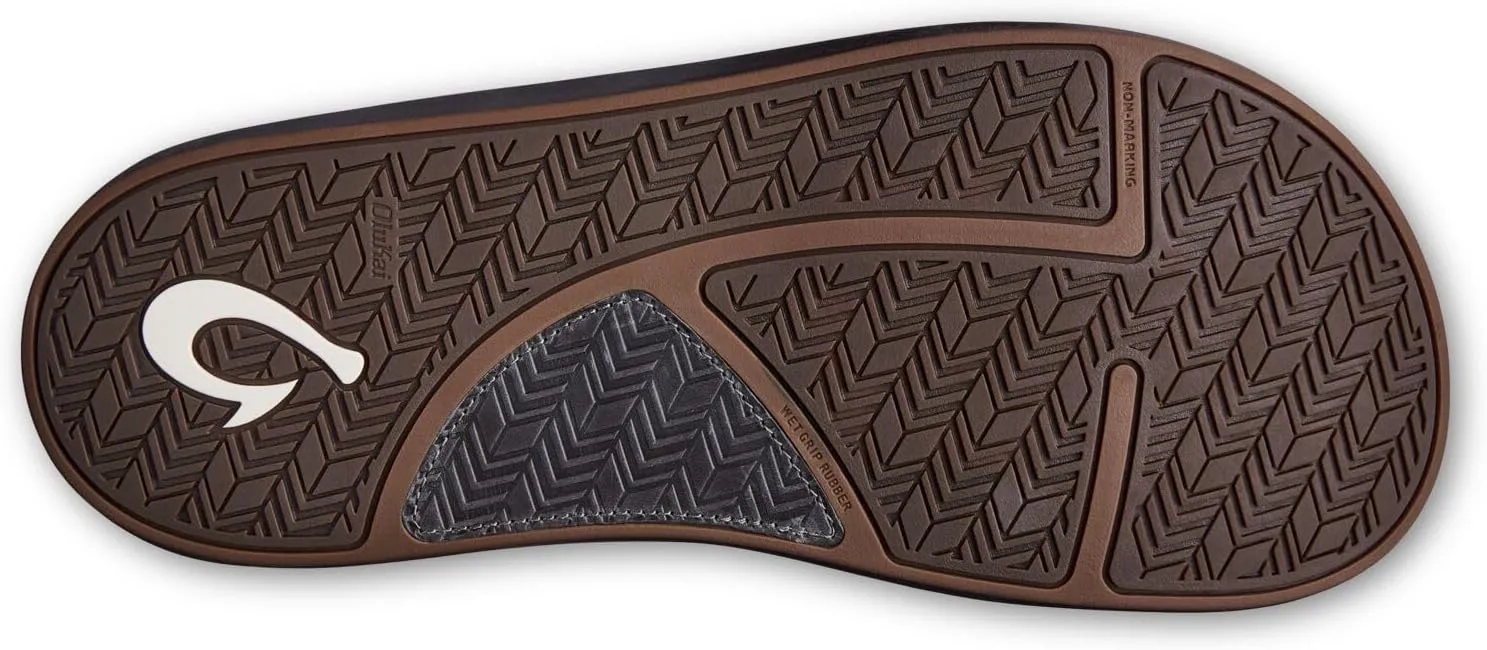 OLUKAI 'Ilikai Men's Leather Sandals, Full-Grain Leather Flip-Flop Slides, Anatomical Footbed & Cushioning, Comfort Fit & Wet Grip Rubber