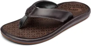 OLUKAI 'Ilikai Men's Leather Sandals, Full-Grain Leather Flip-Flop Slides, Anatomical Footbed & Cushioning, Comfort Fit & Wet Grip Rubber