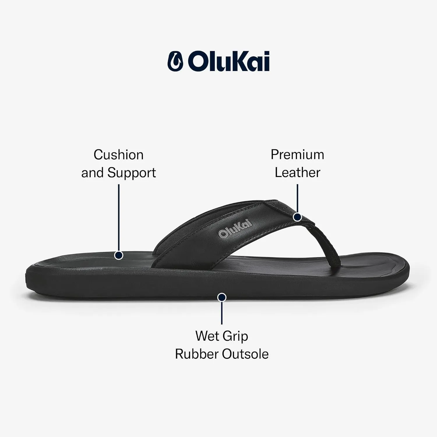 OLUKAI Pili Men's Leather Sandals, Sleek & Versatile Design, Comfortable & Waterproof Straps, Arch Support & Everyday Wear