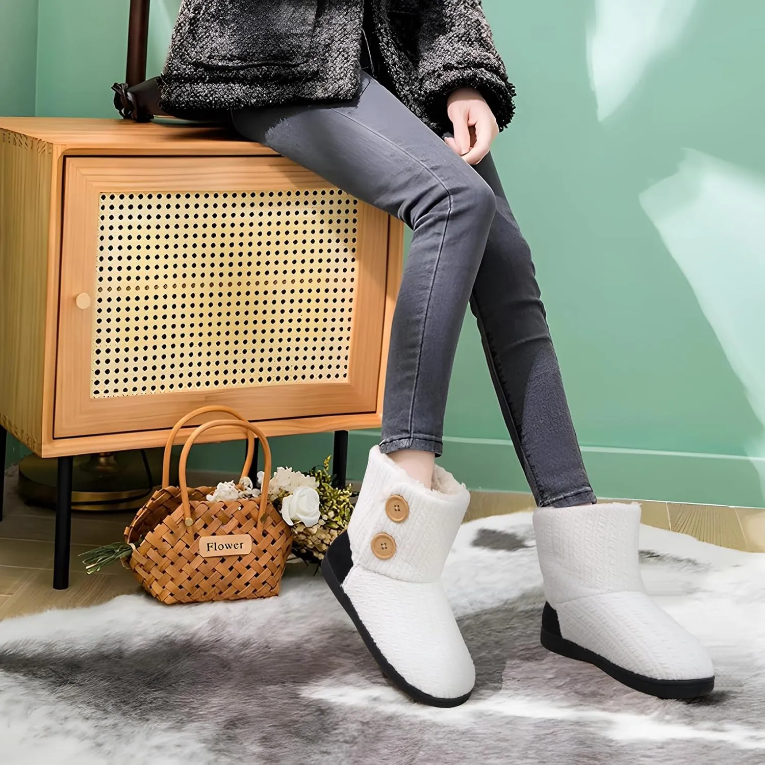 ONCAI Women's Slippers Comfort Knit Boots Winter Warm Outdoor Indoor Shoes