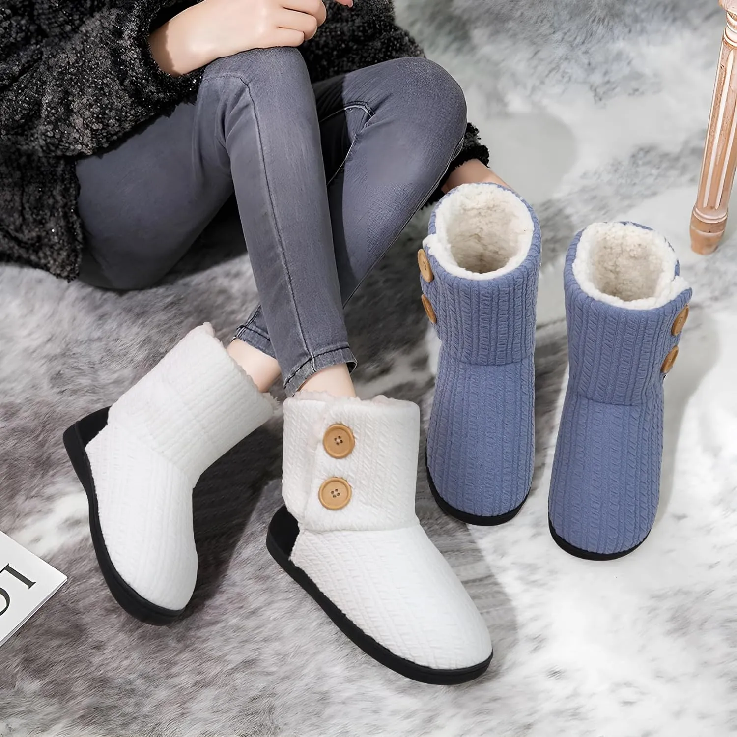 ONCAI Women's Slippers Comfort Knit Boots Winter Warm Outdoor Indoor Shoes