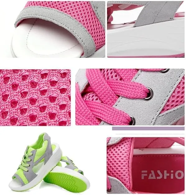Open Toe Tennis Shoes, Contrast Paneled Cutout Lace-Up Muffin Sandals, Women Causal Summer Toe Platform Sneaker Sandals