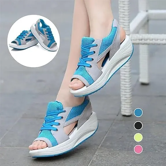 Open Toe Tennis Shoes, Contrast Paneled Cutout Lace-Up Muffin Sandals, Women Causal Summer Toe Platform Sneaker Sandals