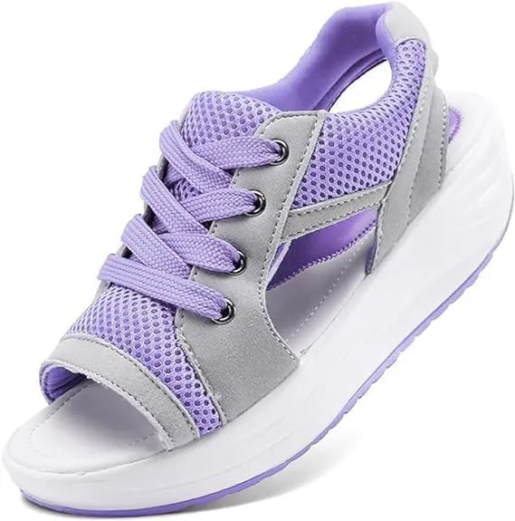 Open Toe Tennis Shoes, Contrast Paneled Cutout Lace-Up Muffin Sandals, Women Causal Summer Toe Platform Sneaker Sandals