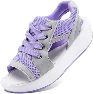 Open Toe Tennis Shoes, Contrast Paneled Cutout Lace-Up Muffin Sandals, Women Causal Summer Toe Platform Sneaker Sandals