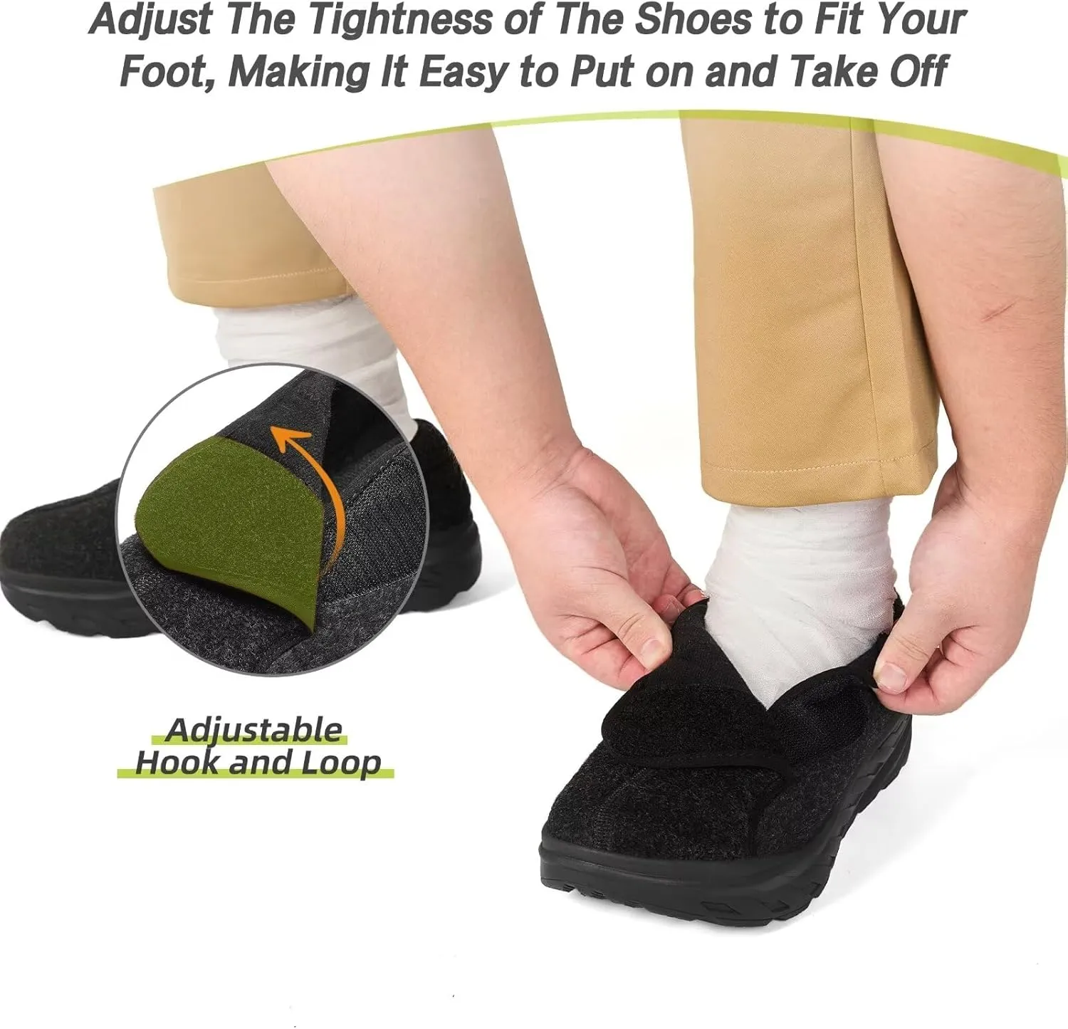 OrthoComfoot Men's Orthopedic Diabetic Wide Walking Shoes: Plantar Fasciitis Arch Support Hook and Loop Comfortable Casual Loafers, Swollen Feet Orthotic Dress Leather Shoes Foot Heel Pain Relief