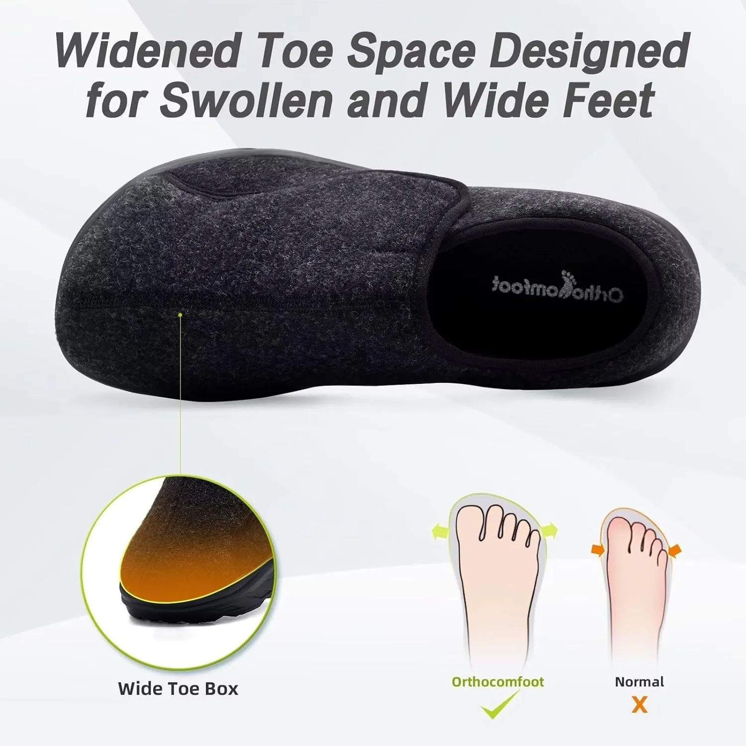 OrthoComfoot Men's Orthopedic Diabetic Wide Walking Shoes: Plantar Fasciitis Arch Support Hook and Loop Comfortable Casual Loafers, Swollen Feet Orthotic Dress Leather Shoes Foot Heel Pain Relief