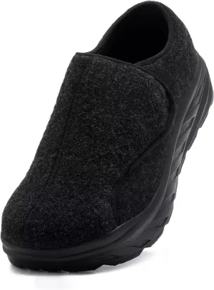 OrthoComfoot Men's Orthopedic Diabetic Wide Walking Shoes: Plantar Fasciitis Arch Support Hook and Loop Comfortable Casual Loafers, Swollen Feet Orthotic Dress Leather Shoes Foot Heel Pain Relief