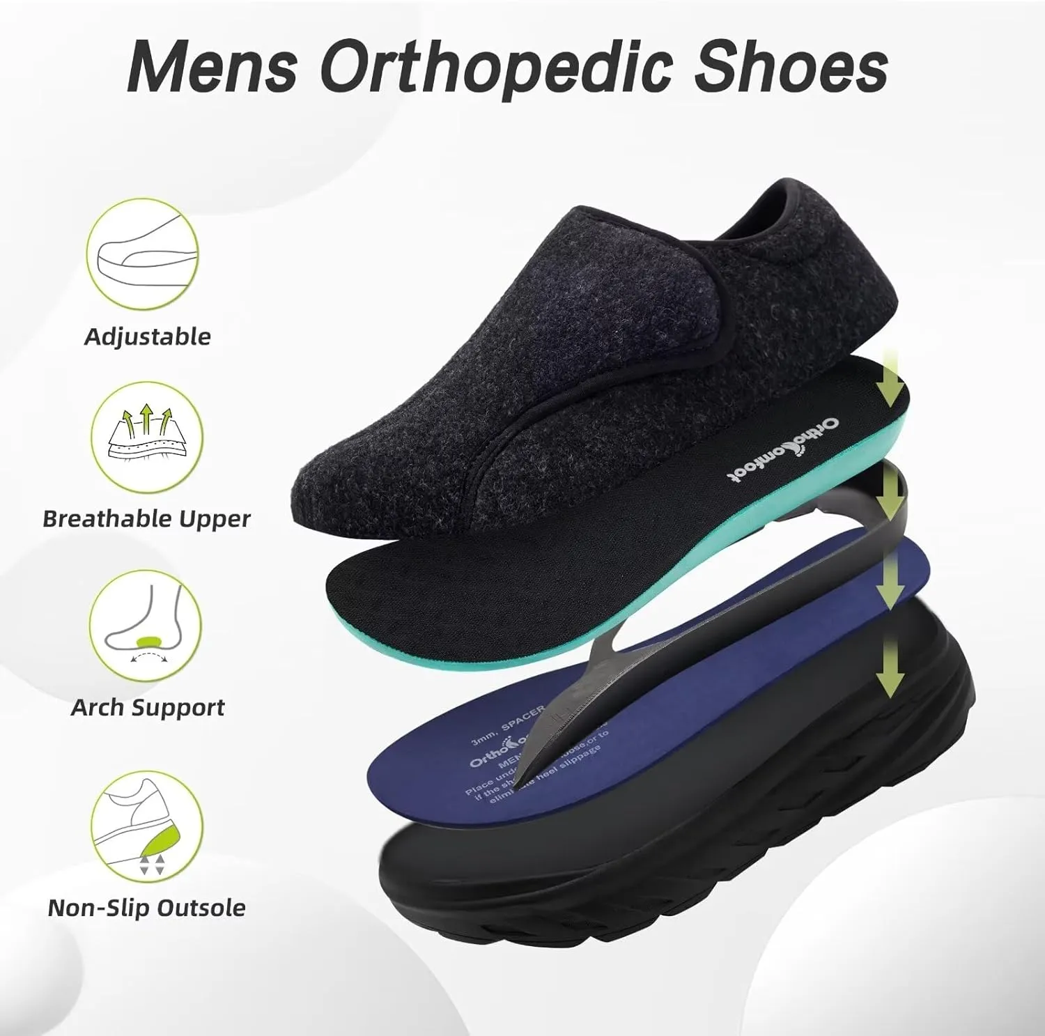 OrthoComfoot Men's Orthopedic Diabetic Wide Walking Shoes: Plantar Fasciitis Arch Support Hook and Loop Comfortable Casual Loafers, Swollen Feet Orthotic Dress Leather Shoes Foot Heel Pain Relief