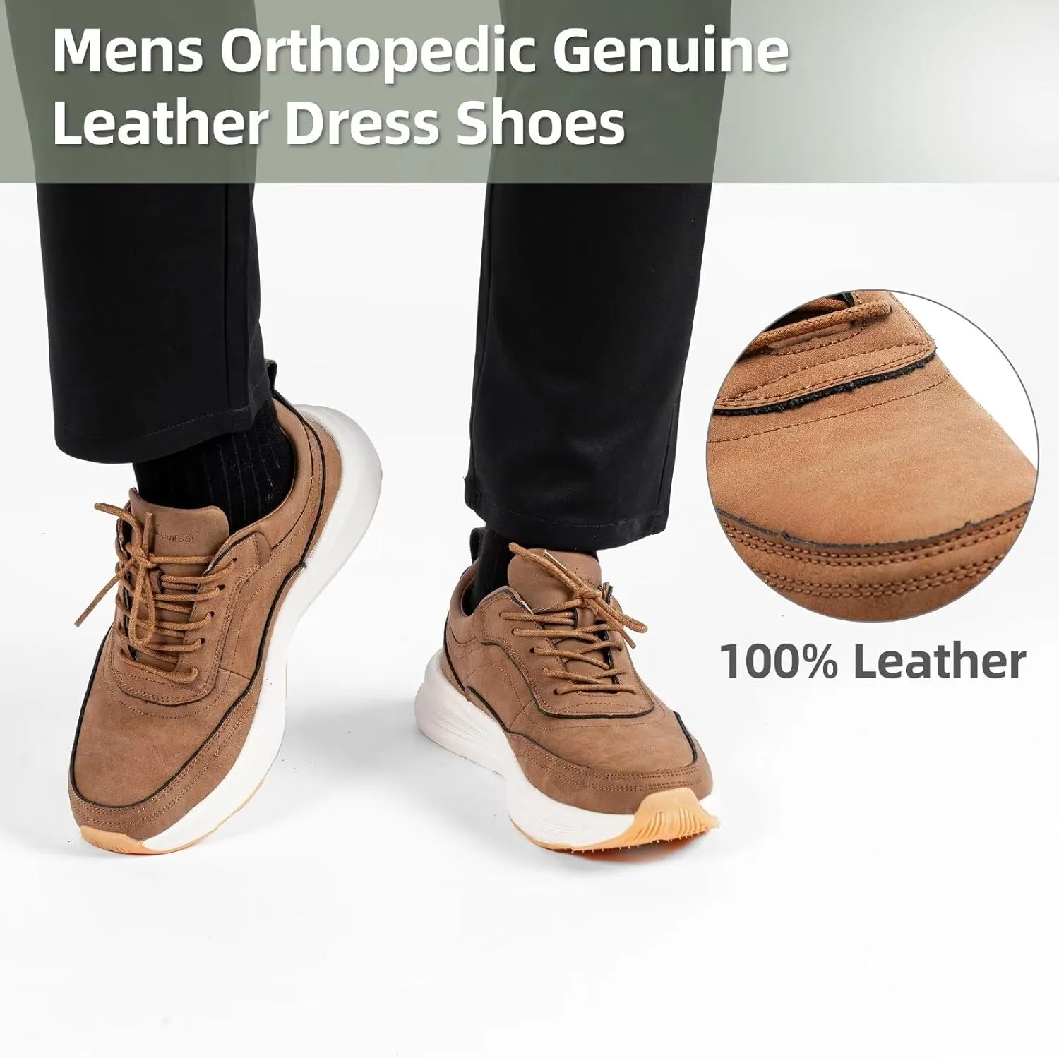 OrthoComfoot Men's Orthopedic Leather Dress Walking Shoes: Comfortable Arch Support Oxfords for Plantar Fasciitis, Casual Orthotic Thick Sole Sneakers for Foot and Heel Pain Relief