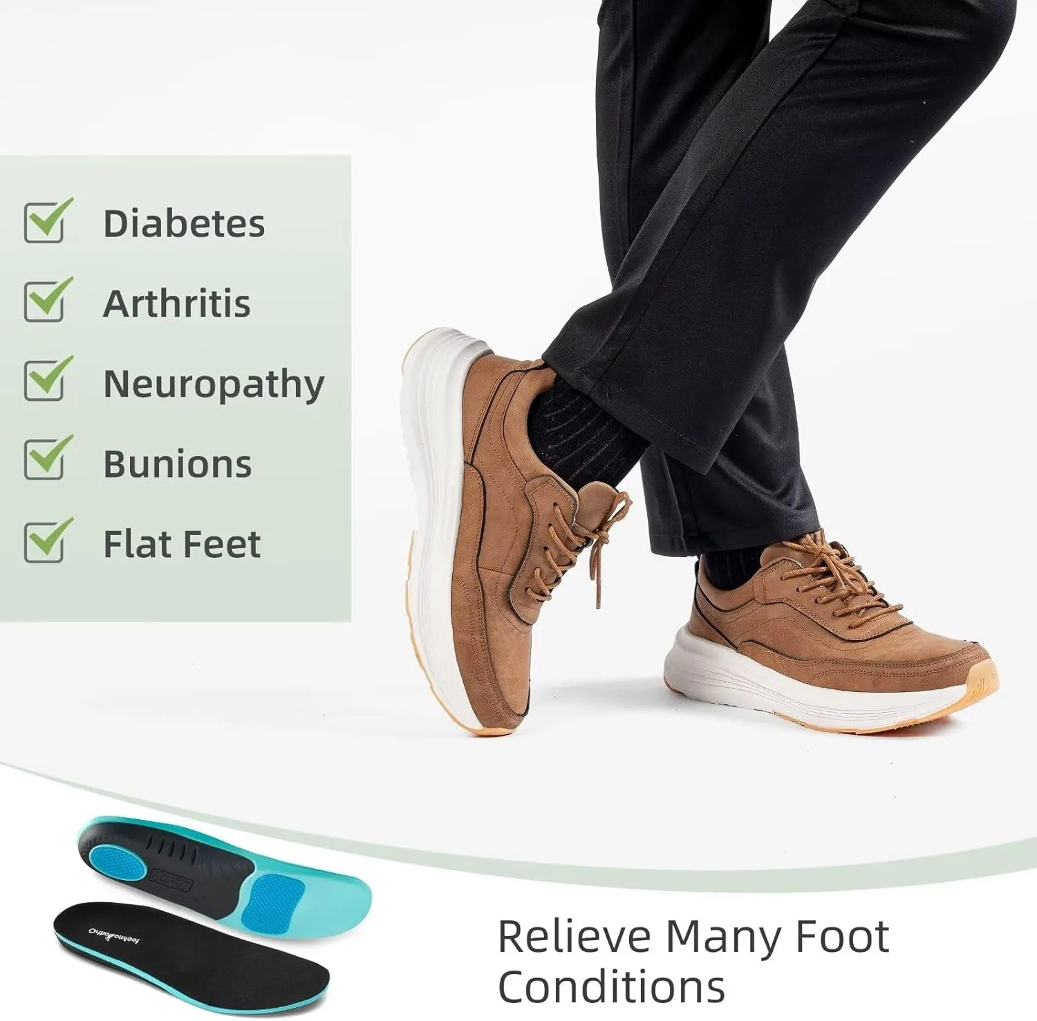 OrthoComfoot Men's Orthopedic Leather Dress Walking Shoes: Comfortable Arch Support Oxfords for Plantar Fasciitis, Casual Orthotic Thick Sole Sneakers for Foot and Heel Pain Relief