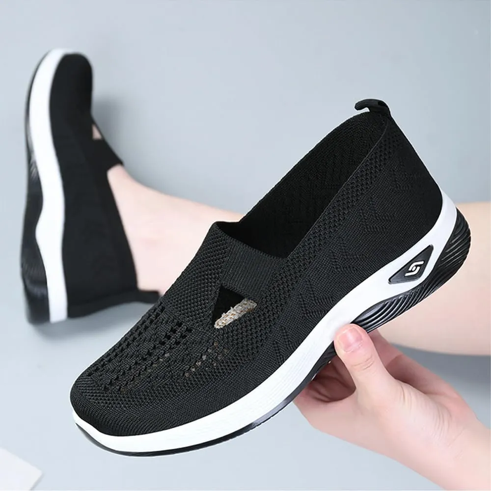 Orthowalkway Womens Shoes, Comfort Wear Orthopedic Walking Shoes for Women, Mesh Breathable Slip-On Knitted Lightweight Flat Sneakers