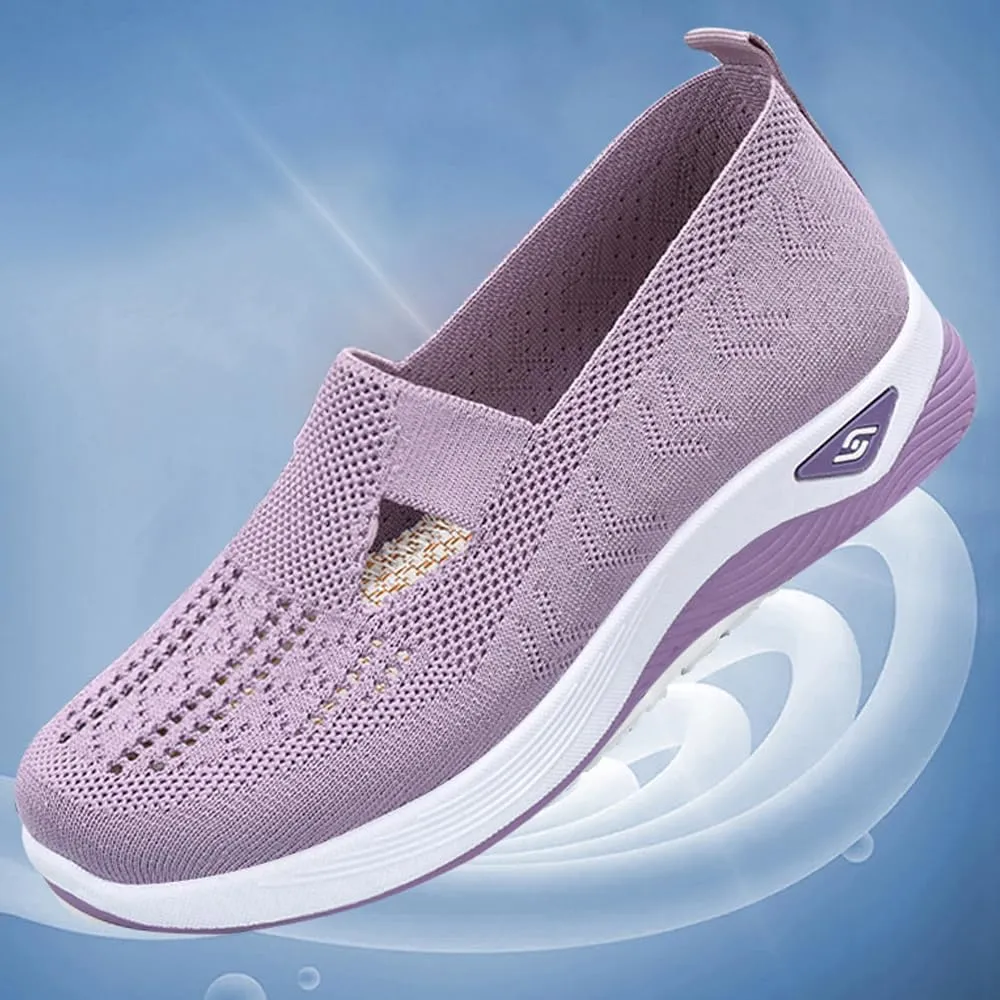 Orthowalkway Womens Shoes, Comfort Wear Orthopedic Walking Shoes for Women, Mesh Breathable Slip-On Knitted Lightweight Flat Sneakers
